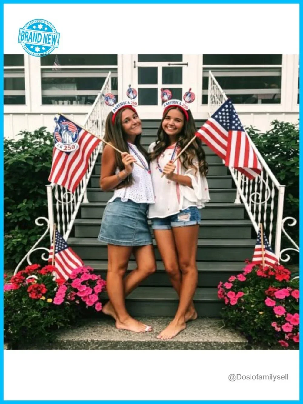 2 Pack Patriotic USA 250 Headbands 4th of July Hair Accessory Glitter